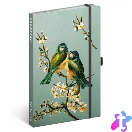 Presco keménytáblás notesz, pontozott vonalozással, krémszínű lapokkal, leszorító gumiszalaggal, Birds, 130x210mm