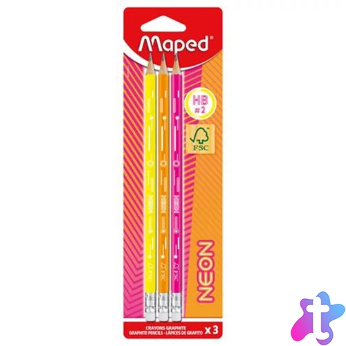 Black`Peps Neon grafitceruza készlet, radíros, HB, háromszögletű, vegyes színek