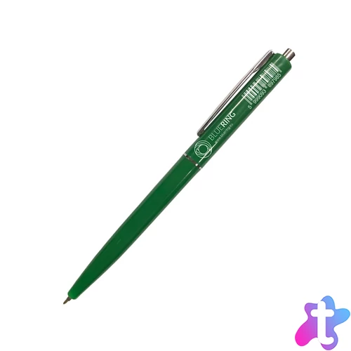 Golyóstoll 0,8mm, nyomógombos műanyag zöld test, Bluering® Z3, írásszín zöld