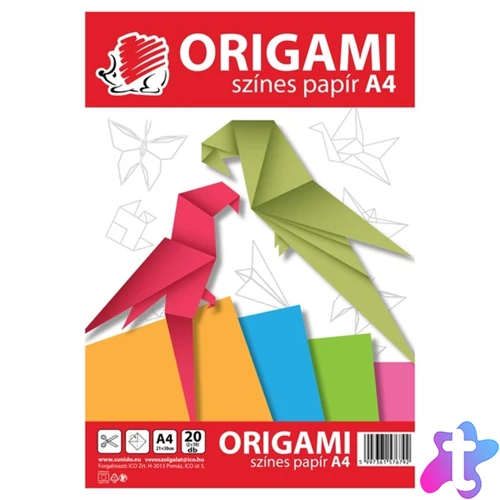 "Süni" Origami és kivágó papír, A4, vegyes színek, 20 lap/csomag