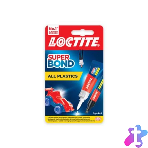 Pillanatragasztó gél, 2 g + 4 ml, HENKEL "Loctite Super Bond Plastik"