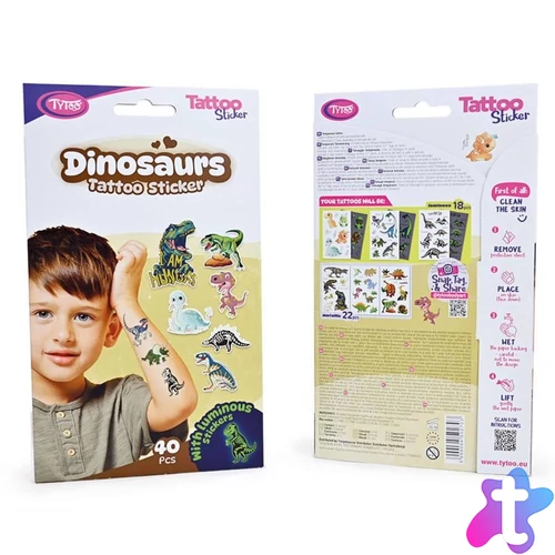 TY50270 Dinoszauruszos tetoválás matrica szett, 40 db / csomag