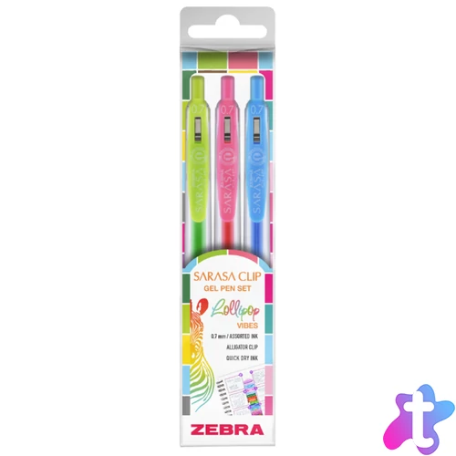 Sarasa Clip Lollipop zseléstoll készlet, 0,33 mm, nyomógombos, 3 szín