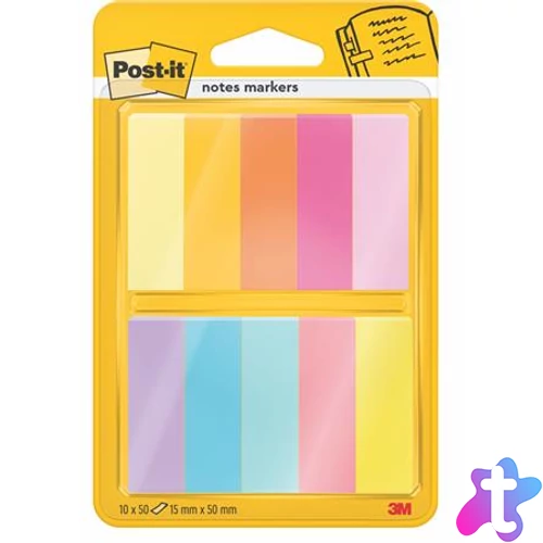 Jelölőcímke, papír, 10x50 lap, 15x50 mm, 3M POSTIT, vegyes