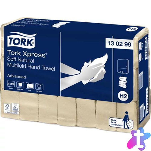 Kéztörlő, Interfold hajtás, 2 rétegű, 180 lap, H2 rendszer, Advanced, TORK "Xpress Soft Multifold", natúr