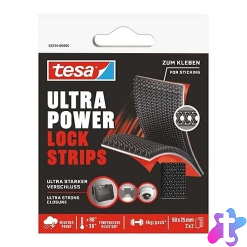 Tépőzáras rögzítőszalag, kétoldalas, 25 x 50 mm, "Ultra Power Lock"