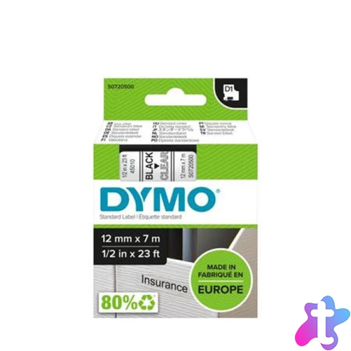 DYMO címke LM D1 alap, 19mm, fehér betű / víztiszta alap S0720900