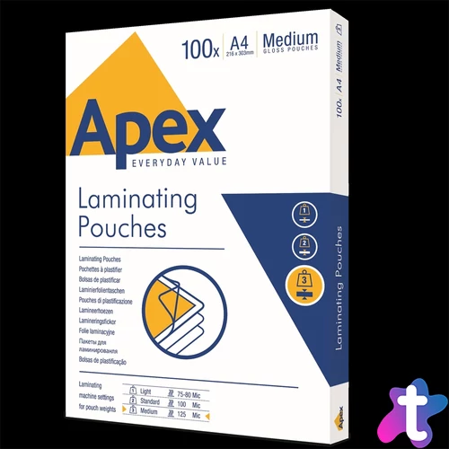 Lamináló fólia A4, 125mic. 100 db/doboz, Apex Medium