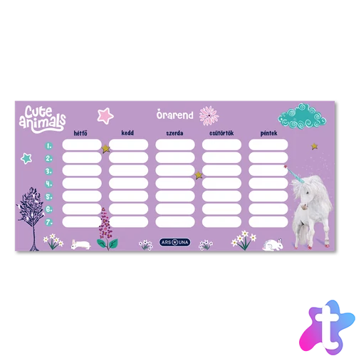 Órarend egylapos lányos, Ars Una UNICORN 25db/csomag