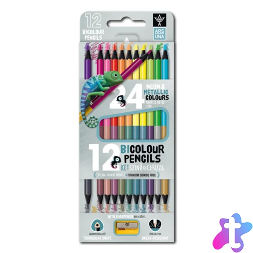 Színes ceruza készlet, kétvégű , 12/24, hegyezővel Ars Una 24 klf. neon/metál szín,