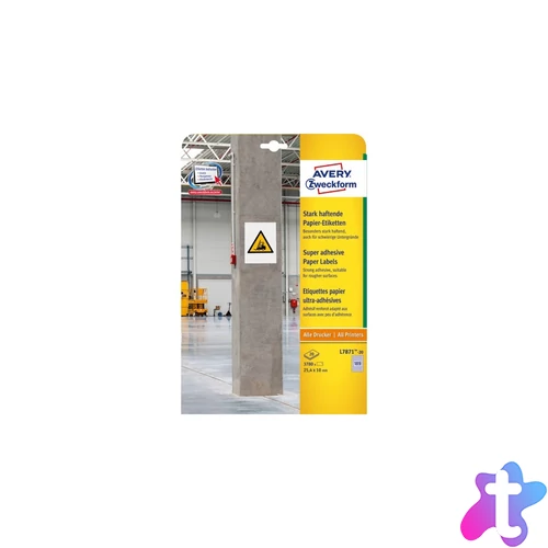 Etikett címke, 25,4 x10mm, szuper tapadású 189 címke/ív, 20 ív/doboz, Avery fehér
