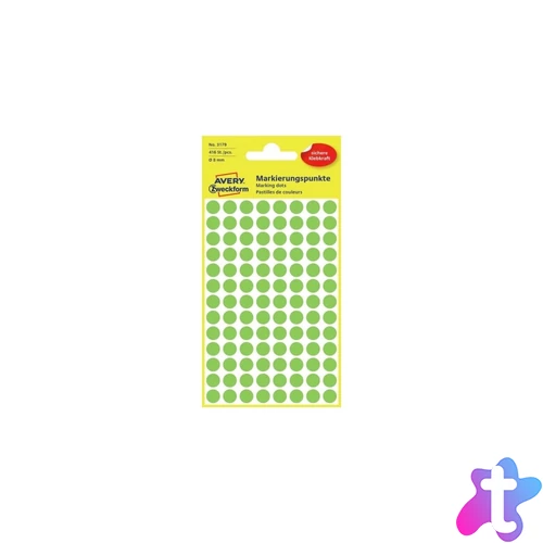 Etikett címke, o8mm, jelölésre, neon 104 címke/ív, 4 ív/doboz, Avery zöld