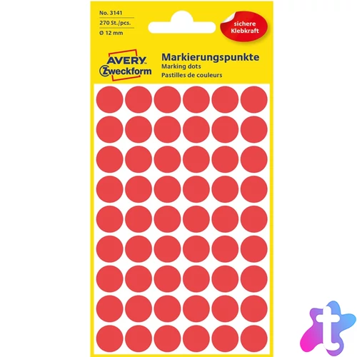 Etikett címke, o12mm, jelölésre, 54 címke/ív, 5 ív/doboz, Avery piros