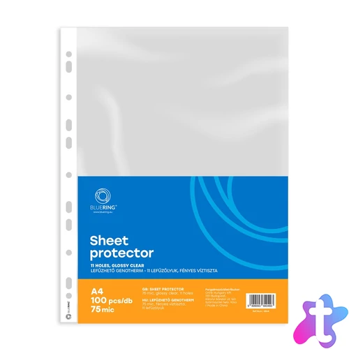 Genotherm lefűzhető, A4, 75 micron víztiszta Bluering® 100 db/csomag,