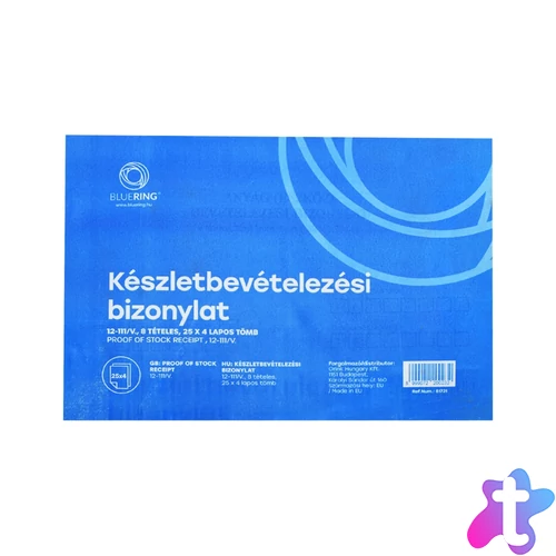 Készletbevételezési bizonylat anyag bevét A5 25x4lapos fekvő 12-111/V. 8 tételes