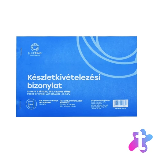 Készletkivételezési bizonylat anyag kivét A5 25x4lapos fekvő 12-114/V. 8 tételes Bluering®