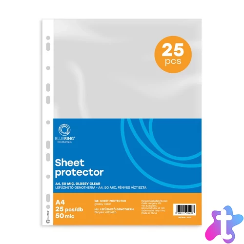 Genotherm lefűzhető, A4, 50 micron fényes víztiszta Bluering® 25 db/csomag, 4 csomag/karton kínáló
