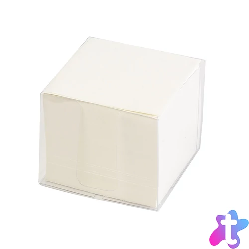 Kockatömb 8x8x6,5cm, ragasztás nélküli, transzparens tartóban 80% fehérség Bluering® fehér