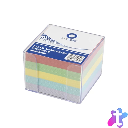 Kockatömb 8x8x6,5cm, ragasztás nélküli, transzparens tartóban színes pasztell 8x8x6,5cm, Bluering®