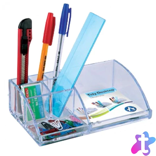 Írószertartó 7 rekeszes 180x110x55mm, műanyag, Bluering® víztiszta