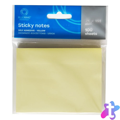Jegyzettömb öntapadó, 101x76mm, 100lap, Bluering® , sárga