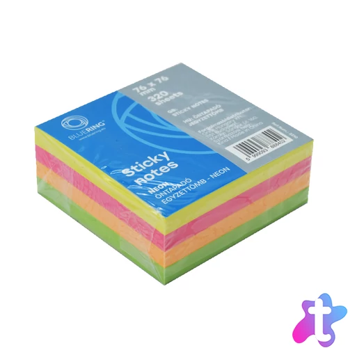 Jegyzettömb öntapadó, 76x76mm, 320lap, Bluering® , neon