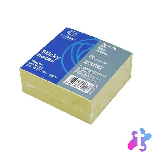 Jegyzettömb öntapadó, 76x76mm, 320lap, kocka Bluering® sárga