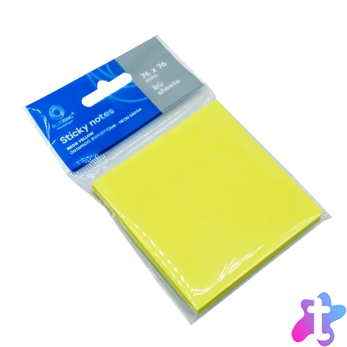 Jegyzettömb öntapadó, 76x76mm, 80lap, Bluering® , neon sárga