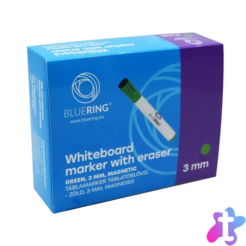 Táblamarker 3mm, mágneses, táblatörlővel multifunkciós Bluering® zöld
