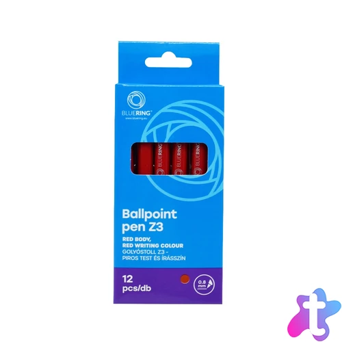Golyóstoll 0,8mm, nyomógombos műanyag piros test, Bluering® Z3, írásszín piros