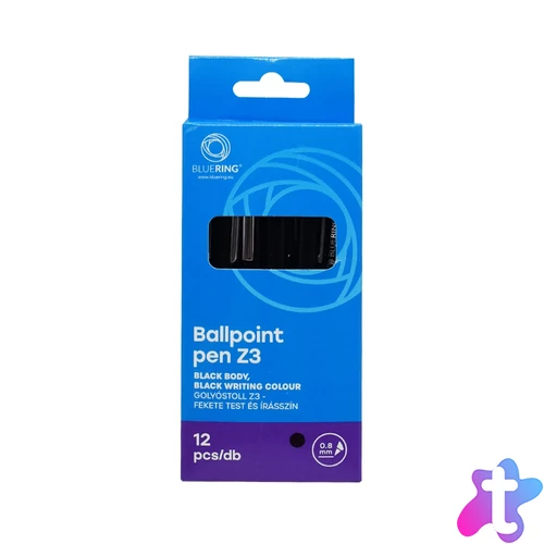Golyóstoll 0,8mm, nyomógombos műanyag fekete test, Bluering® Z3, írásszín fekete