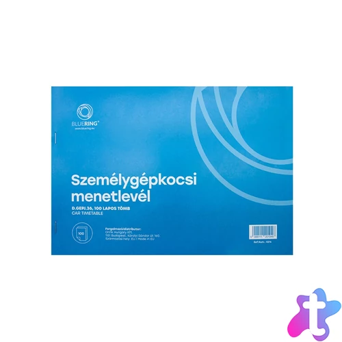 Személygépkocsi menetlevél 100lap,os A4, fekvő személygépkocsi D.GEPJ.36 Bluering®