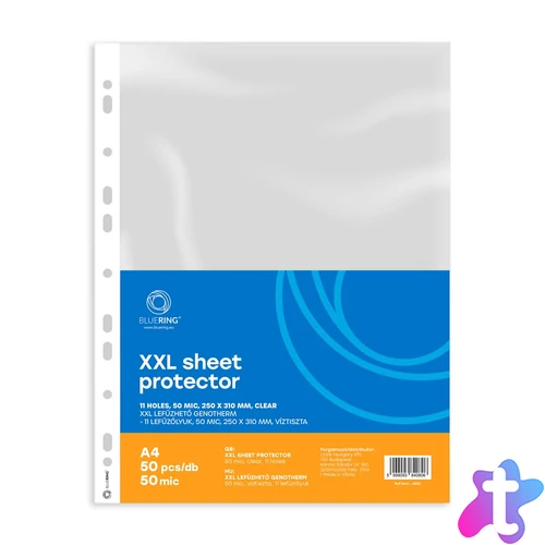 Genotherm lefűzhető, A4, XXL 50 micron 250x310mm, extra SZÉLES víztiszta Bluering® 50 db/csomag