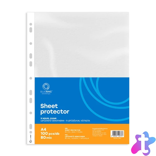 Genotherm lefűzhető, A4, 80 micron víztiszta Bluering® 100 db/csomag,