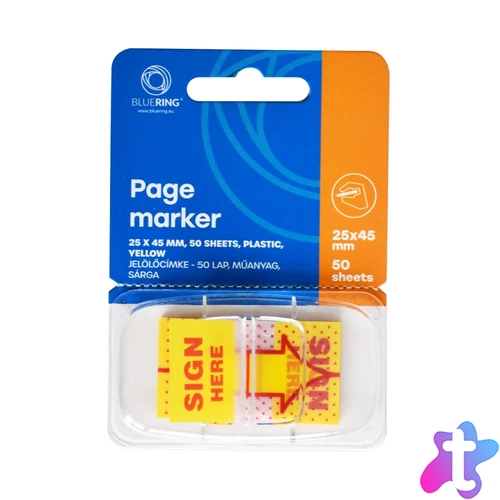 Jelölőcímke 25x45mm, 50lap, műanyag Bluering® aláírás ikon sárga
