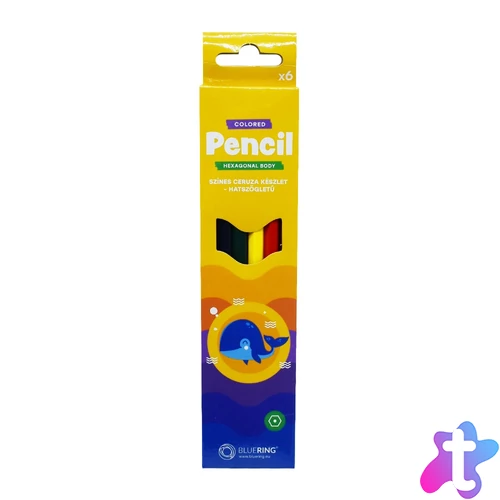 Színes ceruza készlet, hatszögletű Bluering® 6 klf. szín, 