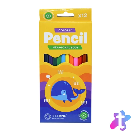 Színes ceruza készlet, hatszögletű Bluering® 12 klf. szín