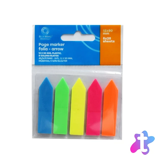 Jelölőcímke 12x50mm, 5x25lap, műanyag nyíl Bluering® 5 klf. szín