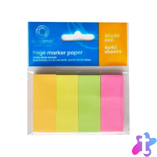 Jelölőcímke 20x50mm, 4x40lap, papír, vegyes neon színek Bluering®