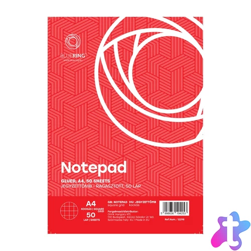 Jegyzettömb ragasztott, A4, 50lap, Bluering® kockás