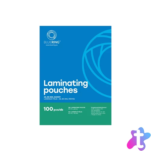 Lamináló fólia A5, 154x216mm, 80 micron 100 db/doboz, Bluering®
