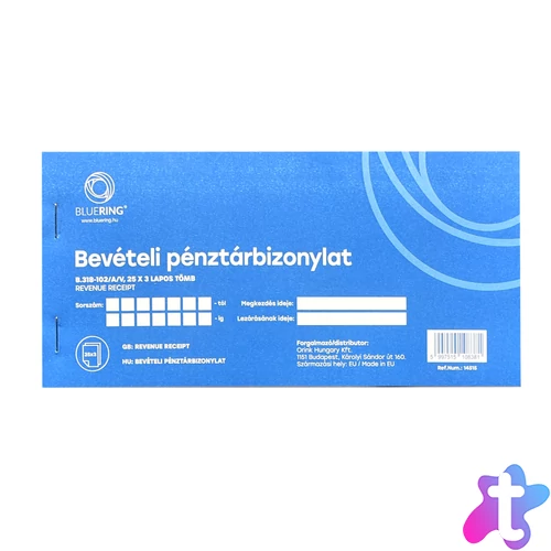 Bevételi pénztárbizonylat 25x3lapos B.318-102/A/V Bluering®