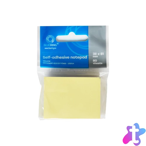 Jegyzettömb öntapadó, 38x51mm, 80lap, Bluering® , sárga