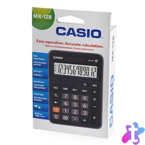 Számológép asztali 12 digit, döntött kijelző Casio MX12B fekete