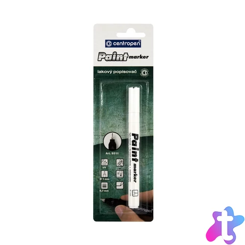 Lakkmarker 0,7mm, vékony metál hegy Centropen 9211 fehér