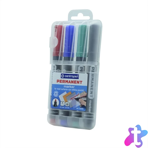 Alkoholos marker készlet, 2,5mm, kerek hegyű, Centropen 8566, 4 klf. szín
