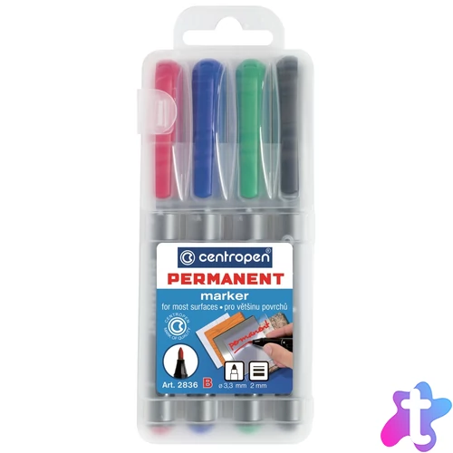 Alkoholos marker készlet, 2mm, B Centropen 2836, 4 klf. szín