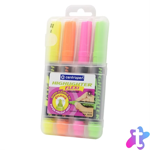 Szövegkiemelő készlet, 1-5mm, rugalmas vágott hegyű, Centropen 8542, 4 klf. szín