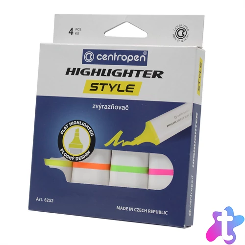 Szövegkiemelő készlet 1-4,6mm, vágott hegyű, Centropen 6252 neon, 4 klf. szín