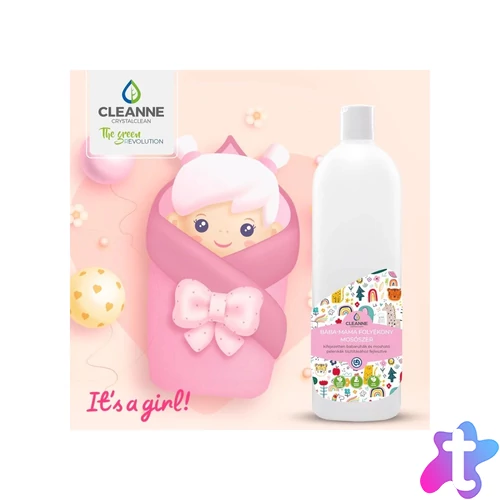 Mosógél 1 liter (20 mosás) fehér és színes ruhákhoz Cleanne_Baba-Mama Its a girl